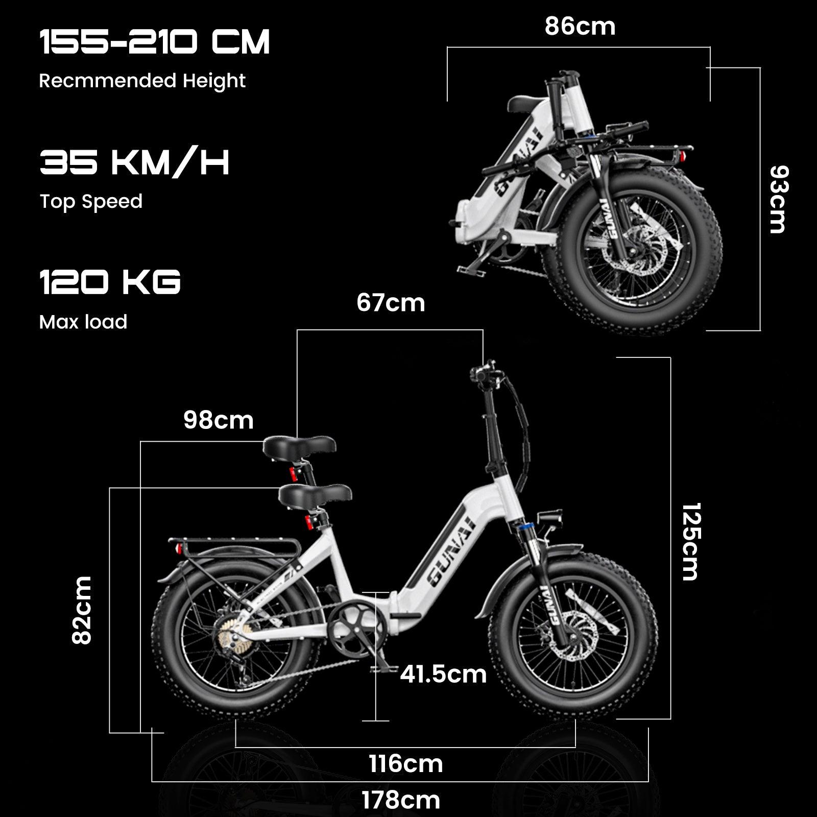 GUNAI GN20 Electric Bike for Adults 20'' Fat Tire Step-Thru Foldable Commuter Ebike with 48V15AH Built-in Battery - GUNAI