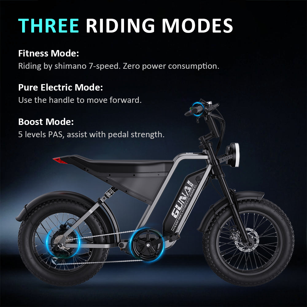 【Second Hand】GUNAI-Y Moped Electric Bike for Adults 20 Inch Off-Road Dirt Electric Mountain Bike with 48V18AH Lithium-Ion Battery, 7-Speed Full Suspension