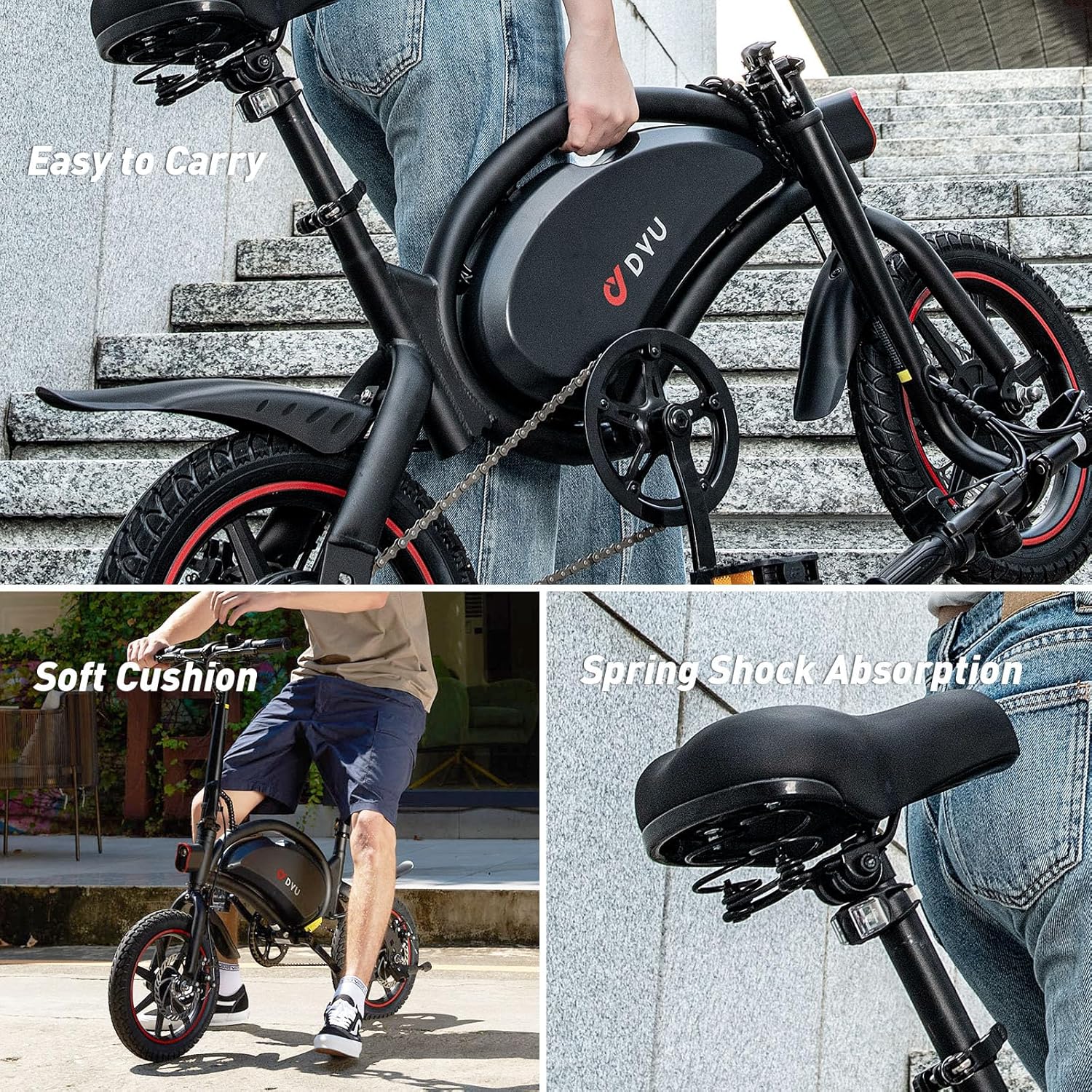【Second Hand】DYU D3F Electric Bike for Adults, 14 in Folding Electric Bicycle,Commuter City E-Bike with 250W Motor and 36V 10AH Lithium-Ion Battery