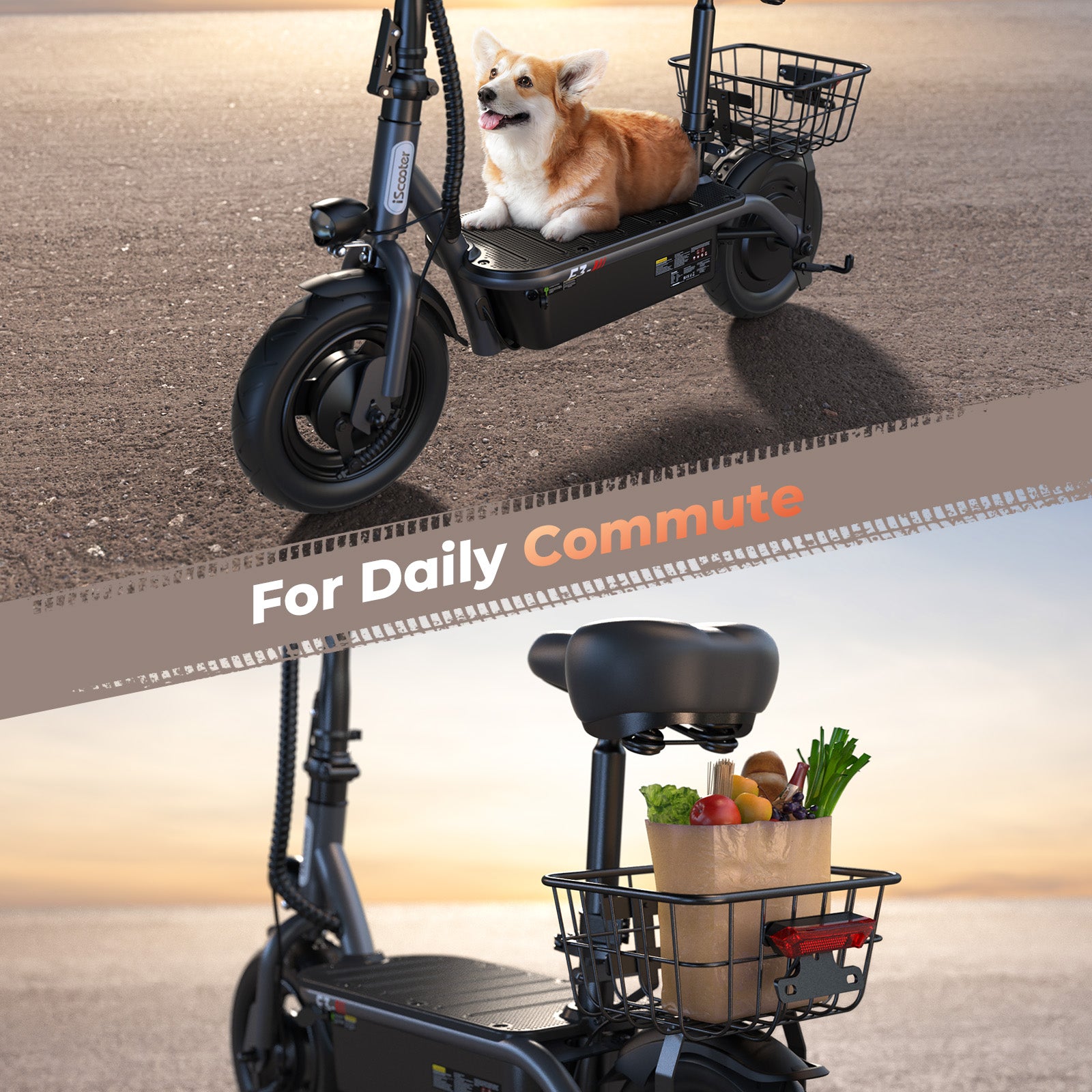 【Second Hand】iScooter F3 Electric Scooter with Seat,1000W 48V 13Ah  10 inch Commuting Scooter with Basket