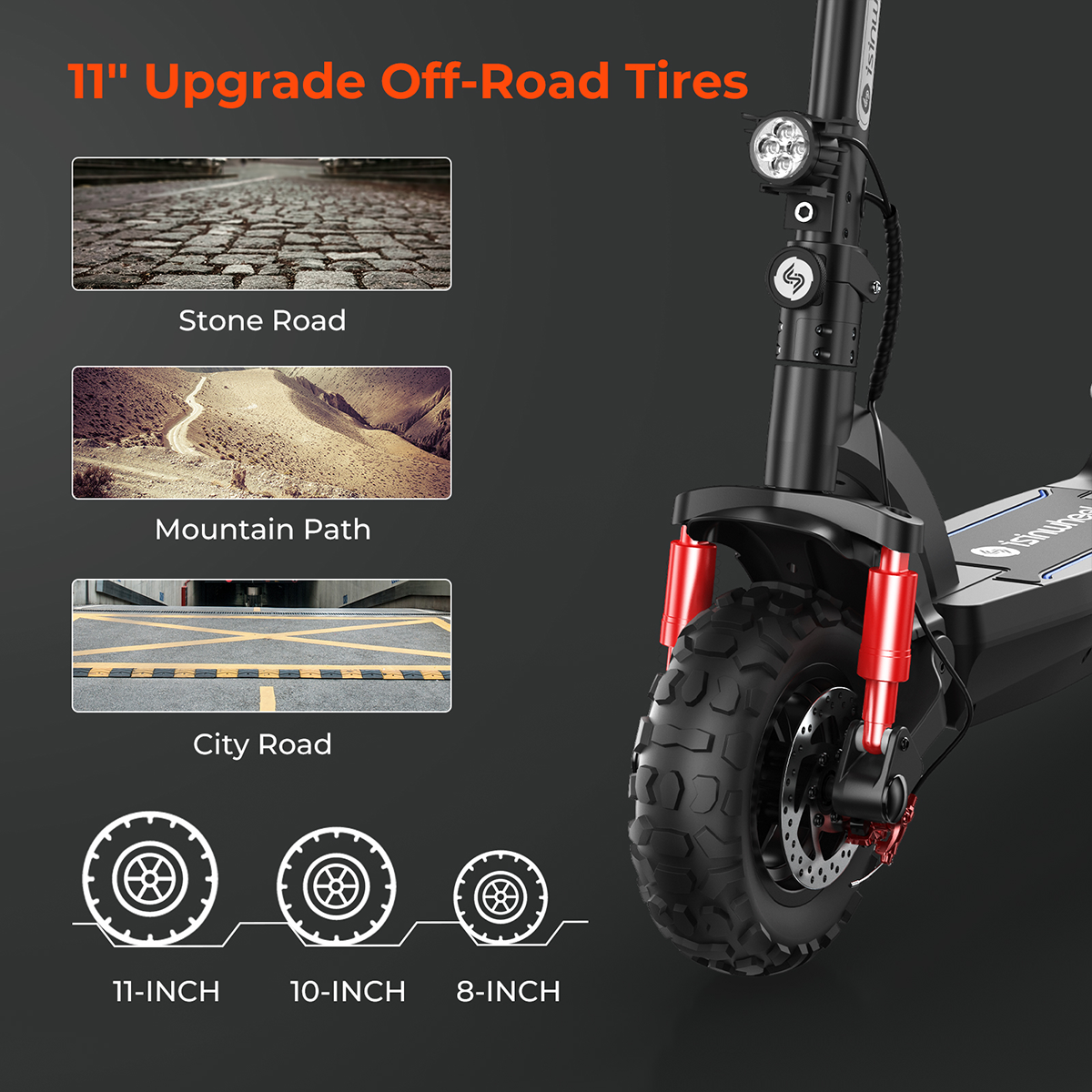 【Second Hand】isinwheel GT2 Off-road Electric Scooter, 800W 48V 15Ah Battery, 11-inch Adult Commuter Escooter