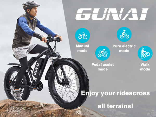 【Second Hand】GUNAI MX02S 1000W 48V17AH 25/40/KM/H 26*4 inch Fat Tire Electric Bike 21 Gears,Used Ebike