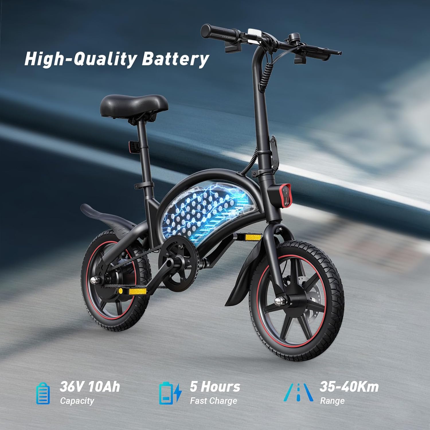 【Second Hand】DYU D3F Electric Bike for Adults, 14 in Folding Electric Bicycle,Commuter City E-Bike with 250W Motor and 36V 10AH Lithium-Ion Battery