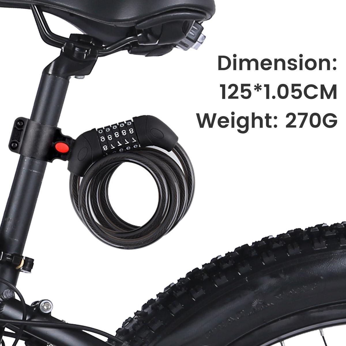 Bicycle lock, high security lock 5 digits,120 cm anti-theft spiral lock for electric bikes - GUNAI