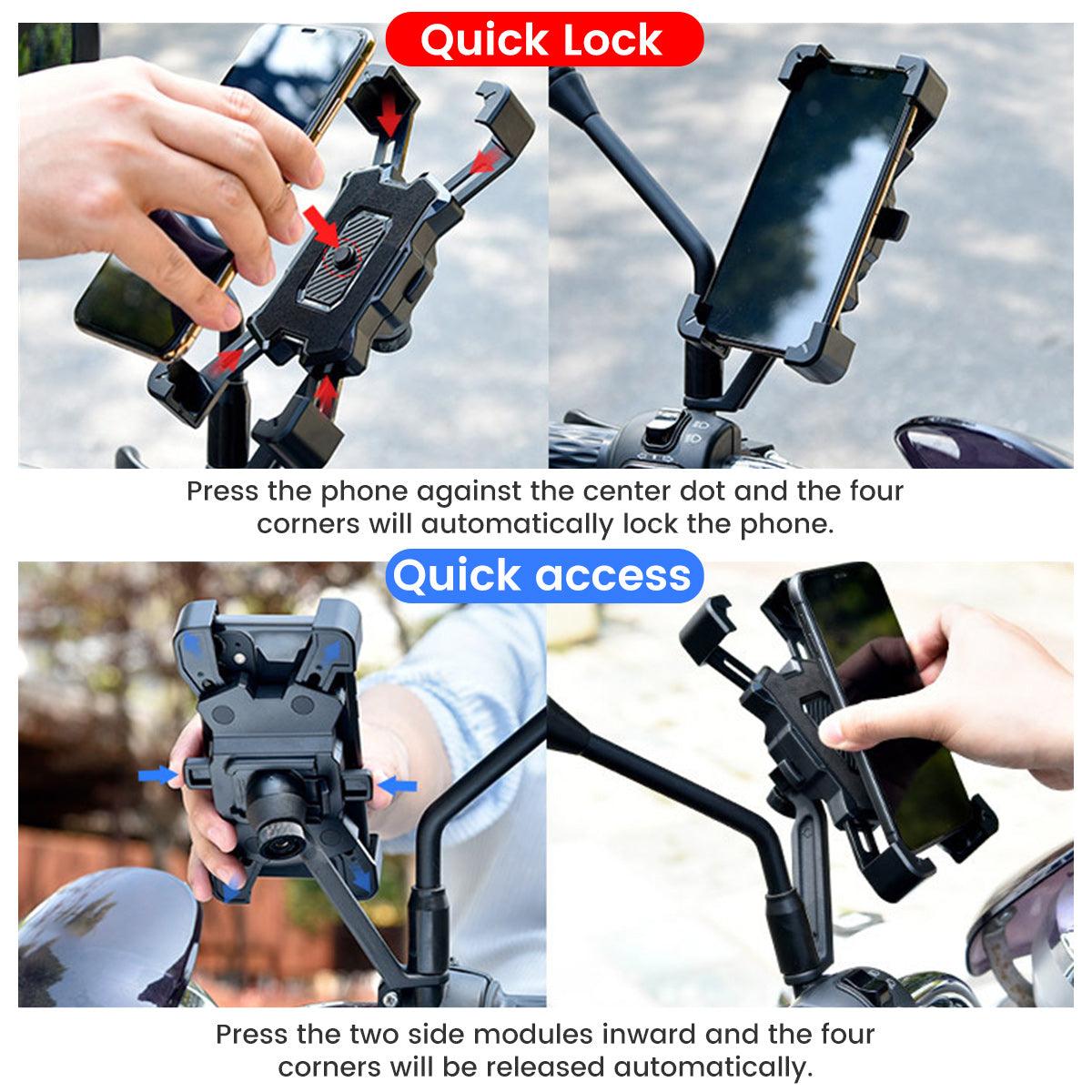 Bike Phone Holder Quick Install Anti-fall 360° Rotating Bike Phone Mount for 4.7”-6.8” Mobile Phones - GUNAI