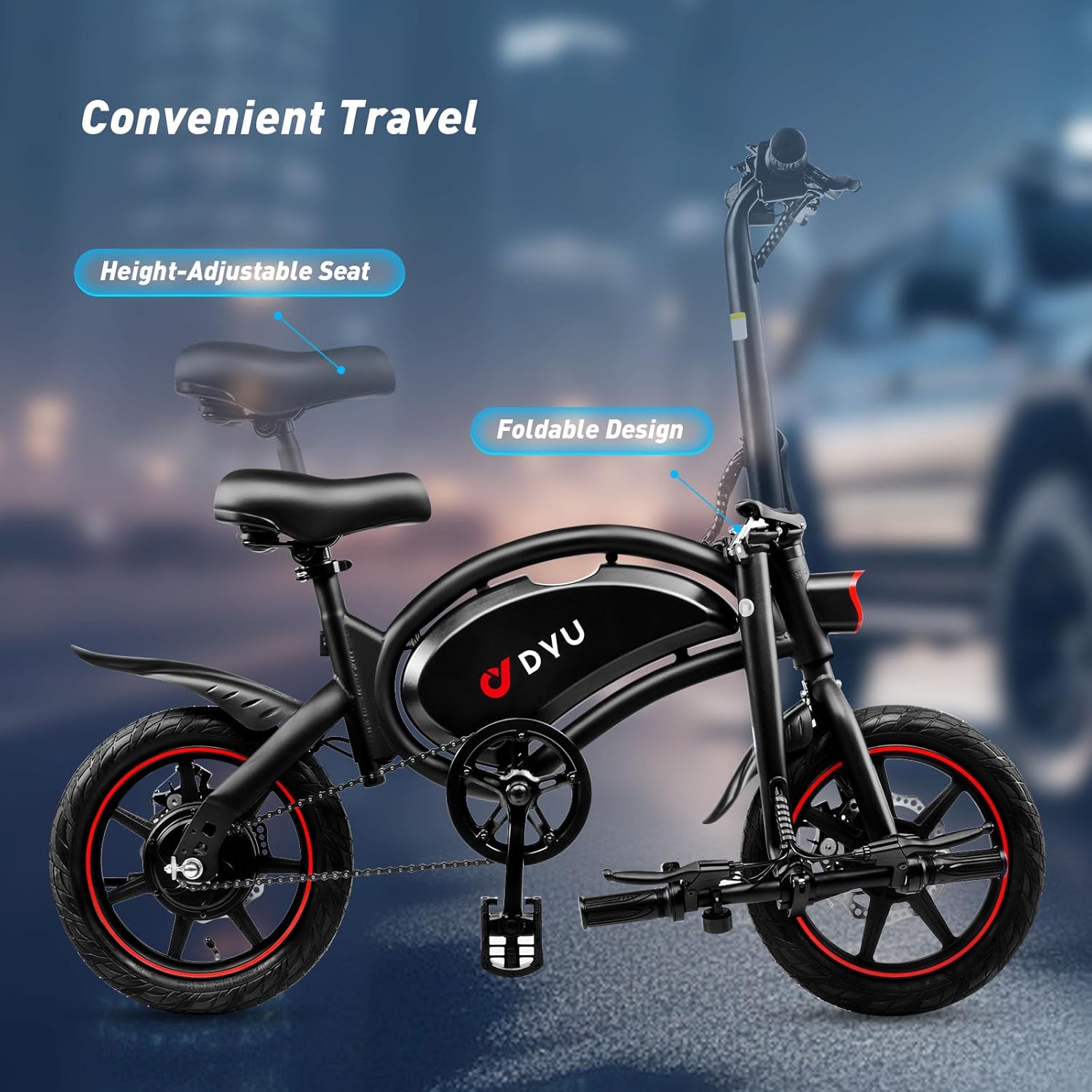 【Second Hand】DYU D3F Electric Bike for Adults, 14 in Folding Electric Bicycle,Commuter City E-Bike with 250W Motor and 36V 10AH Lithium-Ion Battery