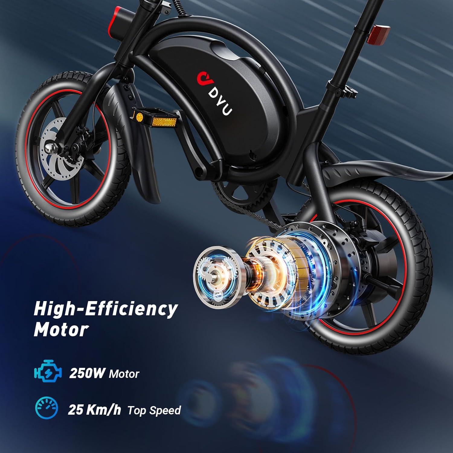 【Second Hand】DYU D3F Electric Bike for Adults, 14 in Folding Electric Bicycle,Commuter City E-Bike with 250W Motor and 36V 10AH Lithium-Ion Battery