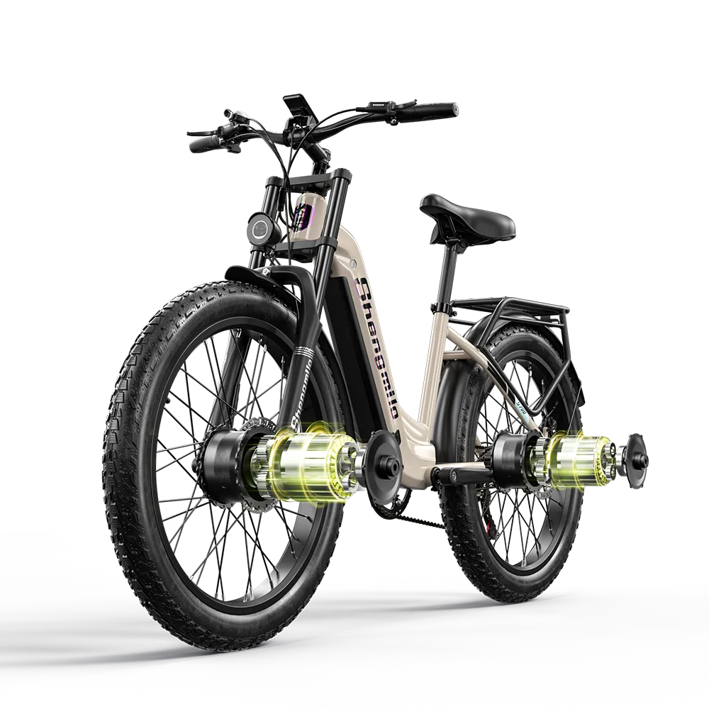 Shengmilo S700 26" Step-Thru Fat Tire Electric City Bike 1000W*2 Dual Motor 48V 17.5Ah Battery - GUNAI